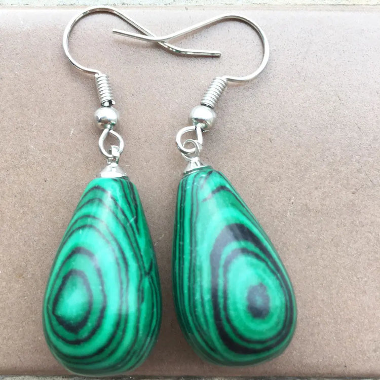 Boucle d'Oreille Goutte Malachite