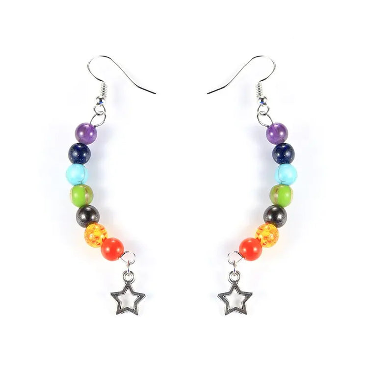 Boucles d'oreilles longues étoiles à pampilles et pierres précieuses