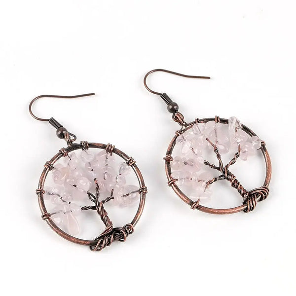 Boucles d'oreilles pendantes en quartz rose