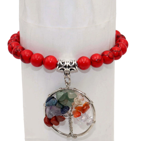 Bracelet Arbre de Vie Pierre Naturelle Turquoise Rouge