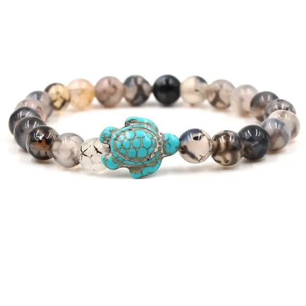 Bracelet Perles Pierre Tortue Agate Grise