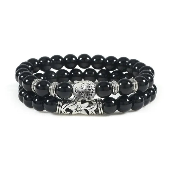 Bracelet Tête de Bouddha Noir Brillant