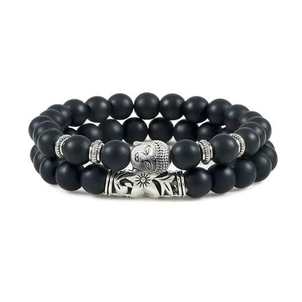 Bracelet Tête de Bouddha Noir Mat