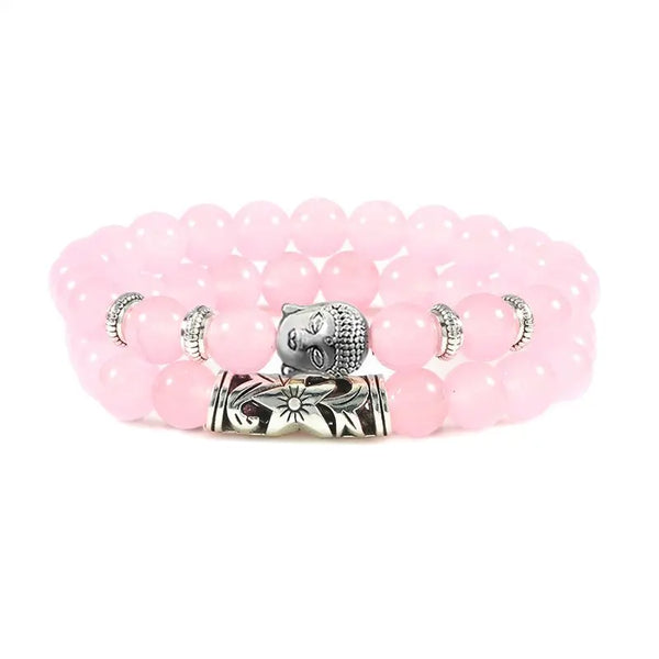 Bracelet Tête de Bouddha en quartz rose