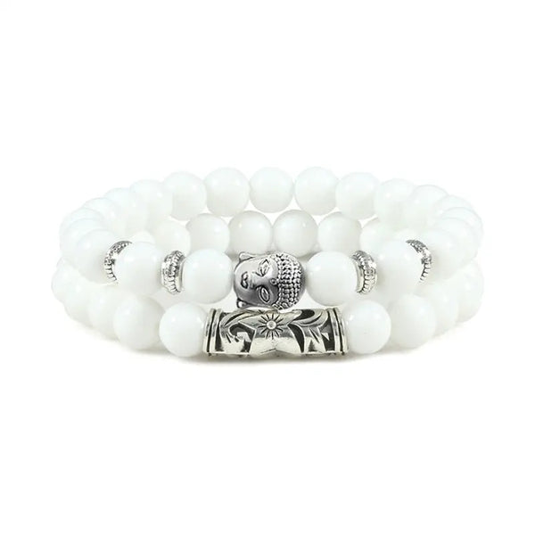 Bracelet Tête de Bouddha en porcelaine blanche