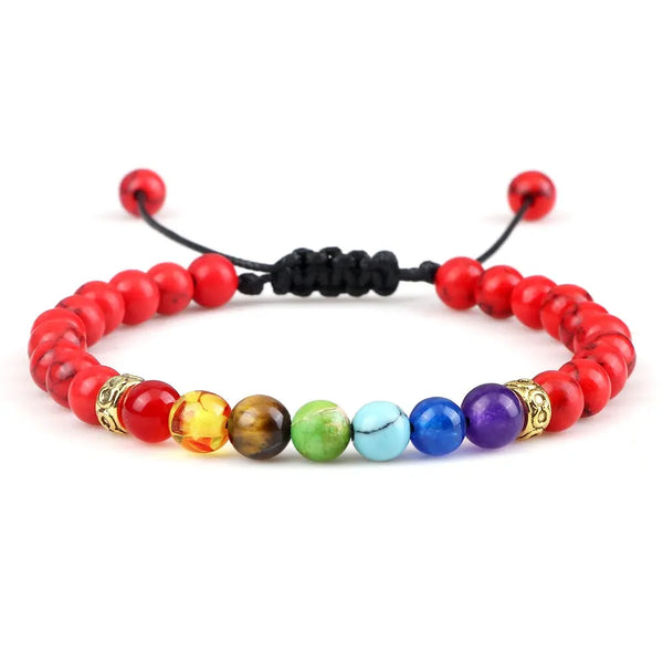 Bracelet à breloques en perles de pierre naturelle rouge