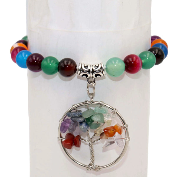 Bracelet arbre de vie en pierre naturelle à rayures colorées