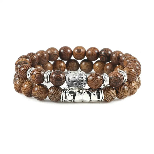 Bracelet tête de bouddha en perles de bois