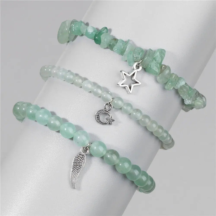 Bracelets Pendentif Plume Aventurine Étoile Lune Verte