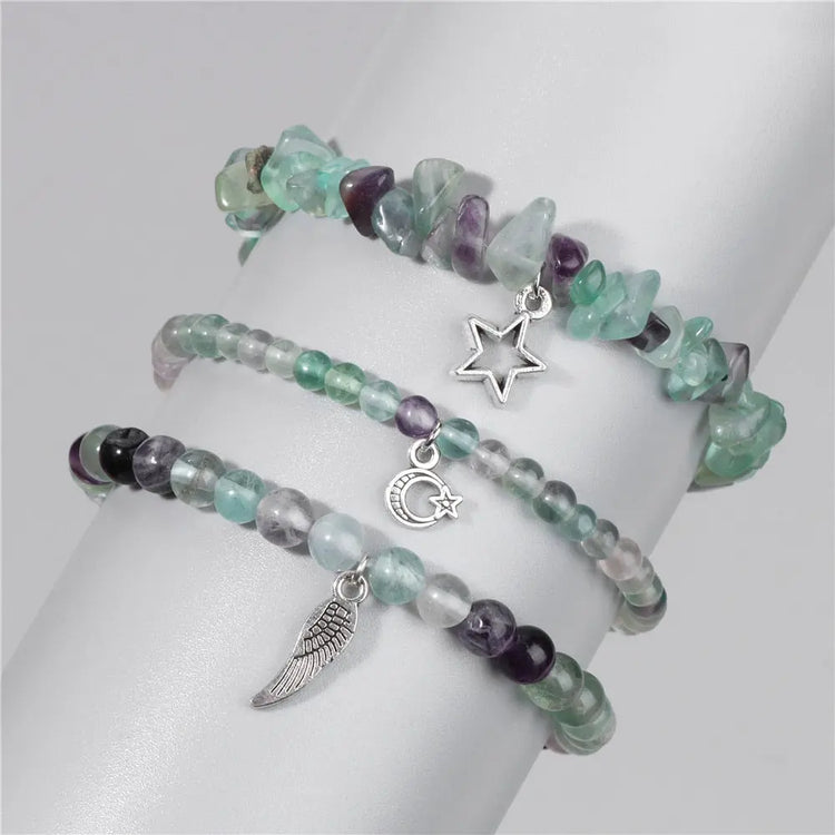 Bracelets Pendentif Plume Etoile Lune Fluorite