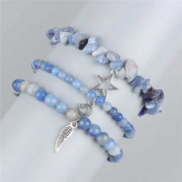 Bracelets Pendentif Plume Etoile Lune Sodalite Bleue
