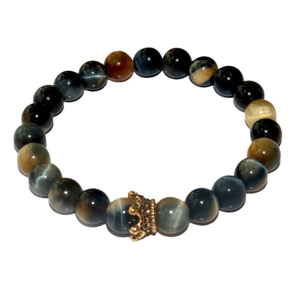 Bracelets de perles de pierre naturelle d'oeil de tigre bleu d'or