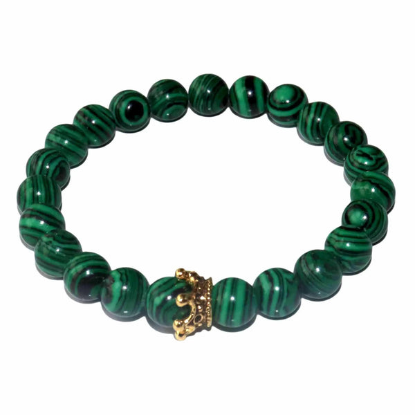 Bracelet en malachite de zambie, artisanal en perles naturelles de 8 mm, bracelet anti douleur - Un grand marché