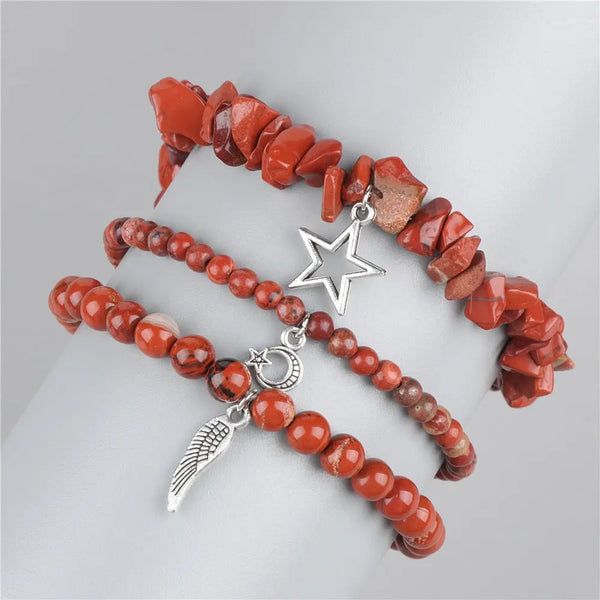 Bracelets pendentif plume étoile lune pierre rouge