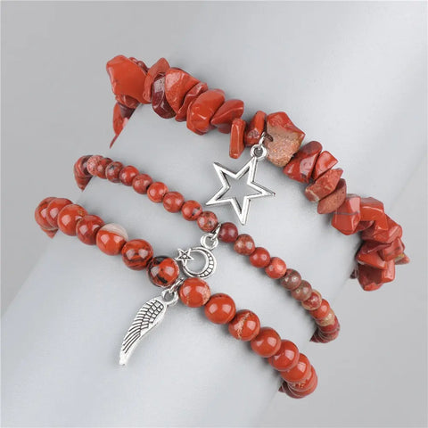 Bracelets pendentif plume étoile lune pierre rouge | Ma Pierre Naturelle
