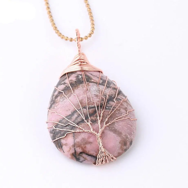 Collier Goutte d'Eau Line Rhodonite Arbre de Vie