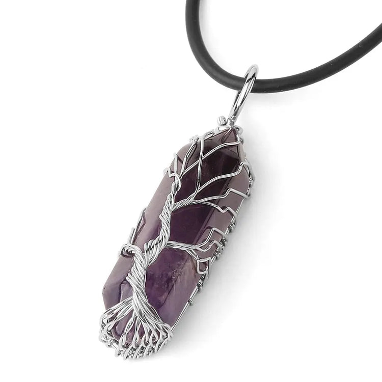 Collier de cristaux d'arbre de vie de corde d'améthyste