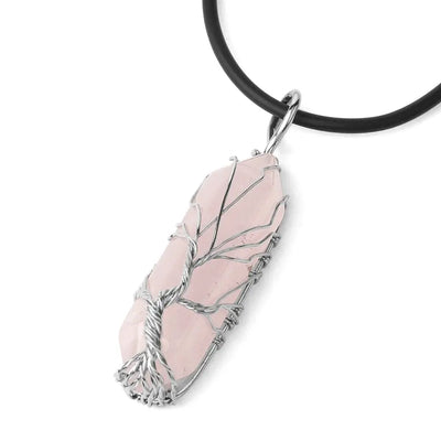 Collier de cristaux d'arbre de vie de corde de quartz rose