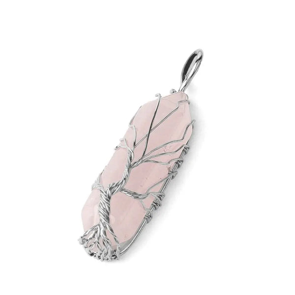 Collier de cristaux d'arbre de vie de quartz rose