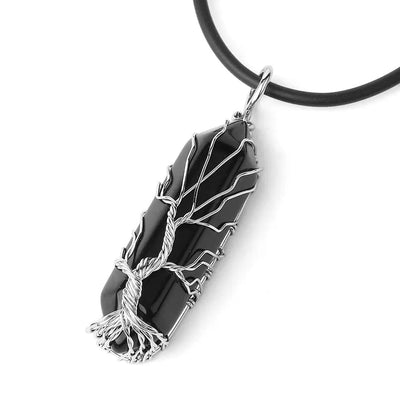 Collier de cristaux d'arbre de vie en corde d'onyx noir