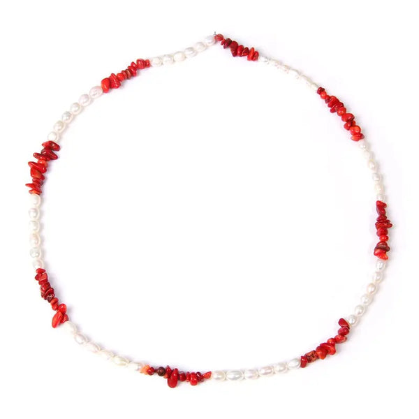 Collier de perles d'eau douce corail rouge