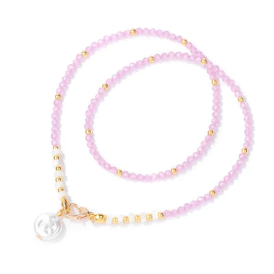 Collier de perles en pierre naturelle de zircon rose