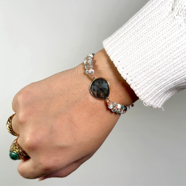 bracelet fin labradorite vermeil pierre naturelle fait main femme LONGUEUR  DE BRACELET AU CHOIX + 2cm + 1€ 15 cm + 2 cm chaînette de rallonge