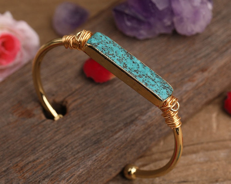 Bracelet Manchette Ouvert en Pierre de Turquoises Naturelles