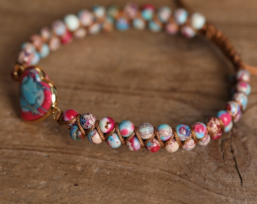 Bracelet Élastique Perles Aventurine Vert Et Multicolore Avec Barrette Sédiment Marin