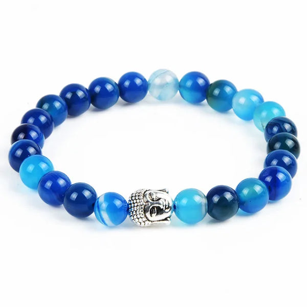 Bracelet simple bouddha en agate bleu