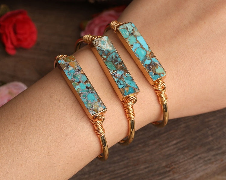 Bracelet Manchette Ouvert en Pierre de Turquoises Naturelles