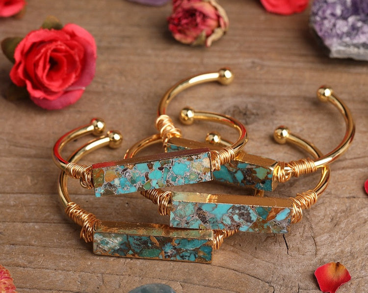 Bracelet Manchette Ouvert en Pierre de Turquoises Naturelles