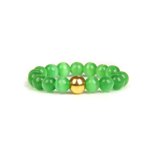 Bague Oeil de chat vert Perles Anneaux