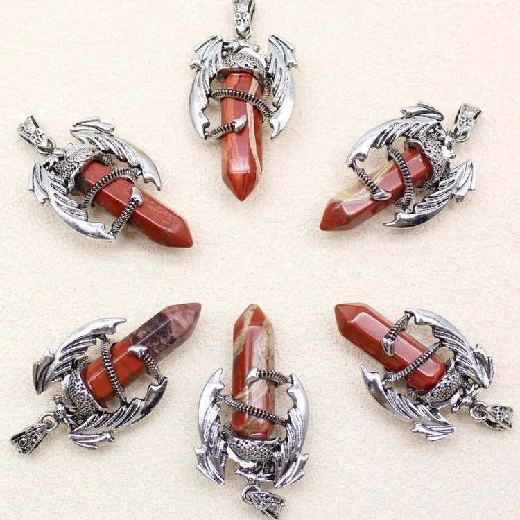 Pendentif Dragon Pierre Naturelle Rouge