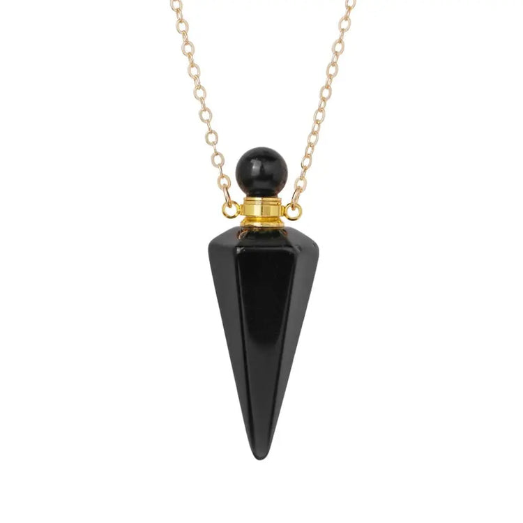 Collier Or Bouteille de Parfum Pierre Obsidienne