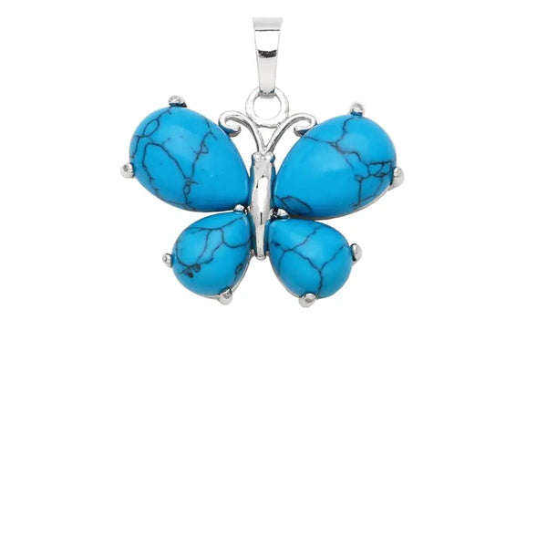 Pendentif Papillon Pierre Naturelle Bleu Turquoise