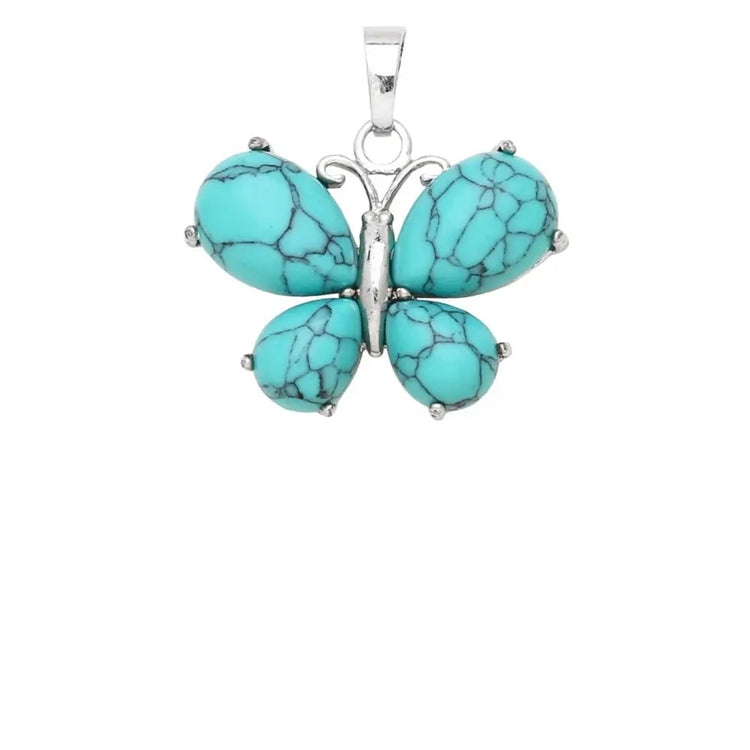 Pendentif Papillon Pierre Naturelle Turquoise Verte