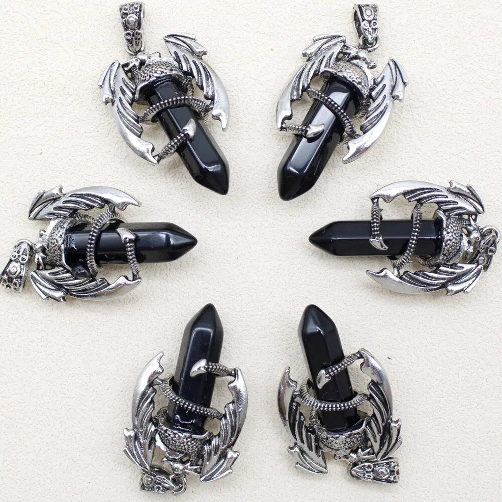 Collier Pendentif Dragon En Obsidienne Noire - Avec Perles - Longueur Réglable (tour De Cou Et Long) - Neuf Sans Emballage