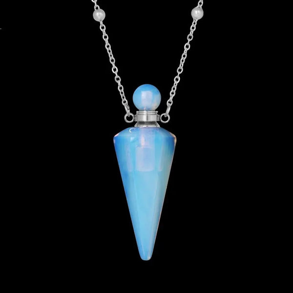 Collier en argent avec bouteille de parfum en pierre d'opale