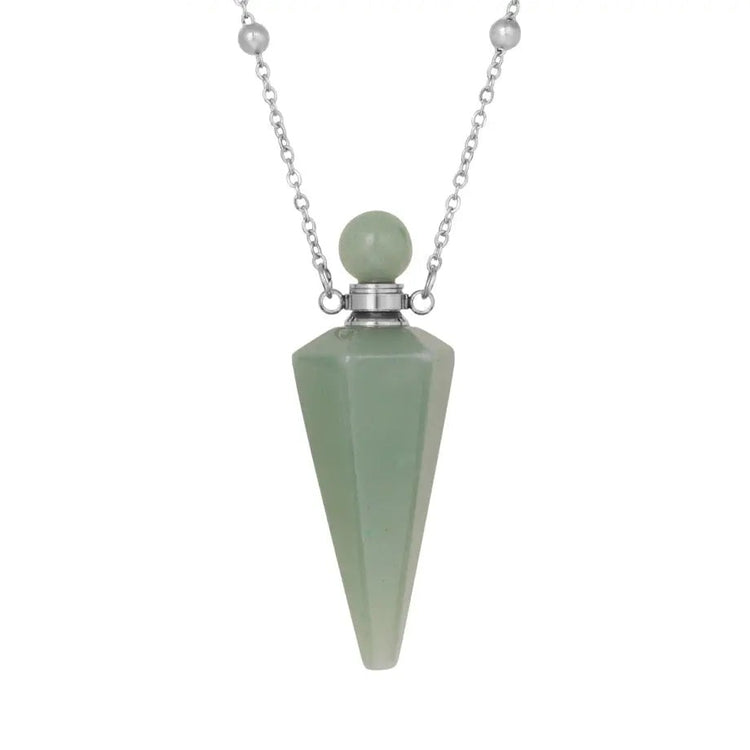 Collier en argent avec flacon de parfum en pierre d'aventurine