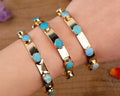 Bracelet Classique en Perles de Turquoise Bleue et Or