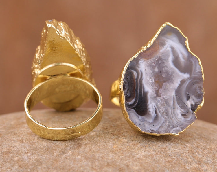 Bague en agate géode naturelle