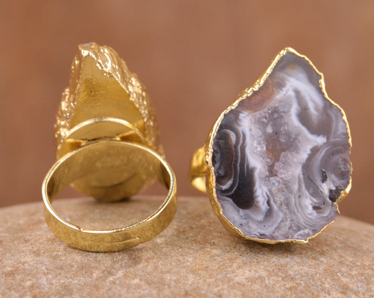 Bague en agate géode naturelle