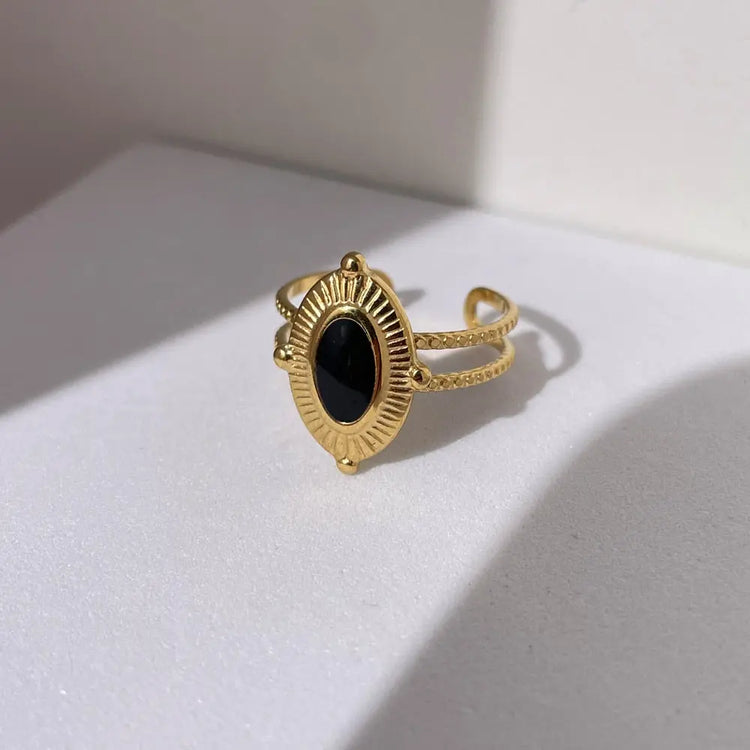 Bague Obsidienne Noire Chic Ovale