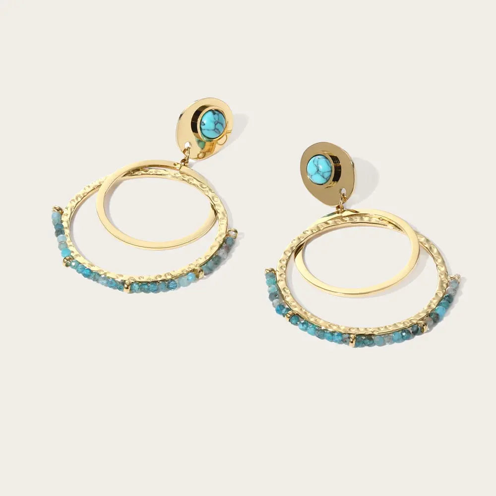 Boucles D'oreilles Pendantes En Turquoise Et Aigue-Marine - Monture Argent Sterling 925 (3.4g)