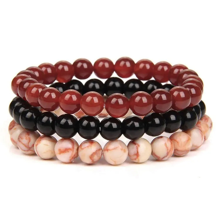 Bracelet Perles Agate Rouge/Onyx/Jaspe Rouge