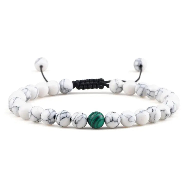 Bracelet Perles Howlite / Malachite Verte Cordon