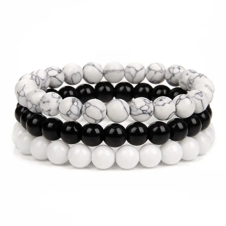 Bracelet Perles Howlite / Onyx / Quartz