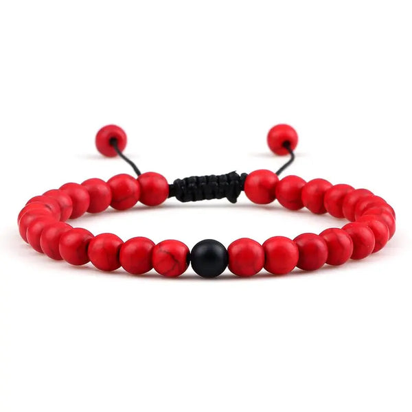 Bracelet Perles Howlite Rouge / Onyx