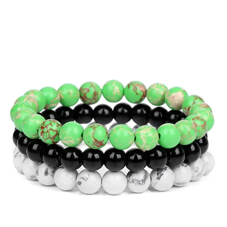 Bracelet Perles Jaspe Verte / Onyx / Howlite